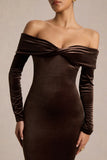 Compliment Brown Velvet Bardot Midi Dress