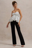 Divina White Black Polka Dot Strapless Ruffled Jumpsuit