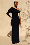 Floria Black Draped One Sleeve Maxi Dress