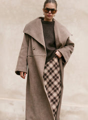 Brown Marl Shawl Collar Longline Coat