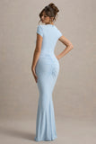 Vincenza Powder Blue Short Sleeve Gathered Maxi Dress