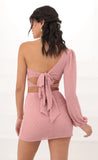 One Shoulder Puff Sleeve Set in Mauve Dots
