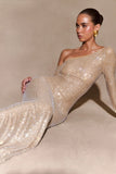 Marcia Diamante Long Sleeve Maxi Dress Nude