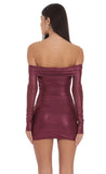 Foil Off Shoulder Dress in Burgundy
