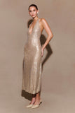 Genie Diamante Halter Midi Dress Nude