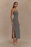 Raven Striped Knit Midi Dress Black White