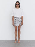 Silver Embellished Faux Leather Mini Skirt