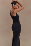 Chloe Peached Jersey One Shoulder Midi Dress Black
