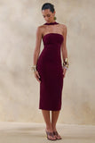 Amariah Burgundy Bandeau Midi Dress With Scarf Detail