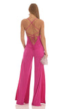 Ruched Sweetheart Bust Slit Jumpsuit in Fuchsia