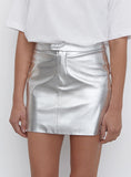 Silver Metallic Faux Leather Mini Skirt