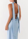 Alicia Satin Halter Maxi Dress Baby Blue