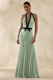 Cosmina Mint Plunge Neck Maxi Dress With Bow Detail