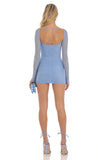 Mesh Corset Long Sleeve Dress in Blue