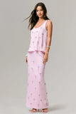 Lena Pink Satin Embellished Maxi Skirt