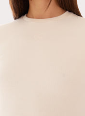 Cream Ribbed Branded Cotton Baby Tee