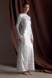 Sofia Long Sleeve Sequin Maxi Dress White