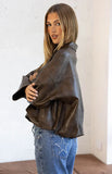 River Vintage Brown PU Bubble Hem Bomber Jacket