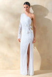 Norna White Lace Asymmetric Neck Maxi Dress With Cut Out And Bow Details