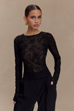 Omari Embroidery Long Sleeve Knit Top Black
