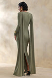 Lysoria Olive High Neck Maxi Dress With Draped Detailing And Cape Sleeves