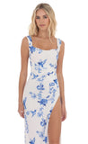 Floral Open Back Bow Maxi Dress in White