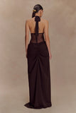 Jonna Chiffon And Mesh Maxi Dress Dark Chocolate