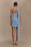 Mattea Slinky And Mesh Mini Dress With Scarf Powder Blue