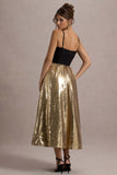 Nicci Black Gold Strappy Midi Dress With Sequin Skirt