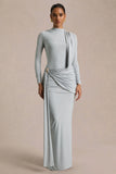 Melissa Blue Long Sleeve Wrap Maxi Dress With Draped Detailing
