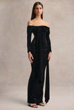 Jessara Black Bardot Neck Maxi Dress With Knot Details