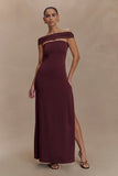 Aurora Slinky And Mesh Split Maxi Dress Mahogany