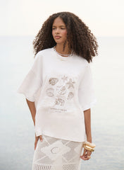Cream Beach Graphic Printed Cotton T Shirt
