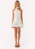 Belina Scarf Mini Dress White Polkadot