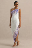 Sybil Wisteria Floral Print Asymmetric Midi Dress