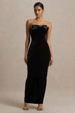 Illusion Black Velvet Bandeau Maxi Dress With Bow Detail