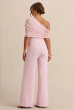 Mariska Light Pink Asymmetric Neck Maternity Jumpsuit With Sash Detail