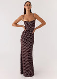 Vamonos Maxi Dress Chocolate Blue Dot