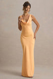 Alesso Peach Satin Cowl Neck Slip Maxi Dress