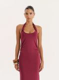 Plum Knot Detail Halterneck Jersey Maxi Dress