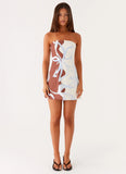 Denby Strapless Mini Dress Bloom Wave Print