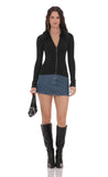 Fur Collar Zip Up Cardigan in Black