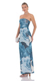 Floral Strapless Maxi Dress in Blue