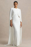 Padma White Draped Maxi Dress With Cape Sleeves