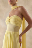 Lyvoria Lemon Bandeau Maxi Dress With Mesh Detail And Scarf
