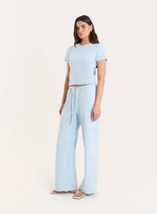 Light Blue Towelling Straight Leg Trousers