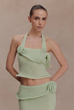Samira Halter Knit Twist Top Pastel Green