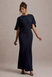 Allison Navy High Neck Maxi Dress With Cape