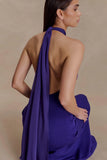 Ozias Halter Semi Sheer Knit Maxi Dress Deep Purple