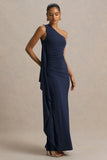 Adelina Navy One Shoulder Maxi Dress With Drape